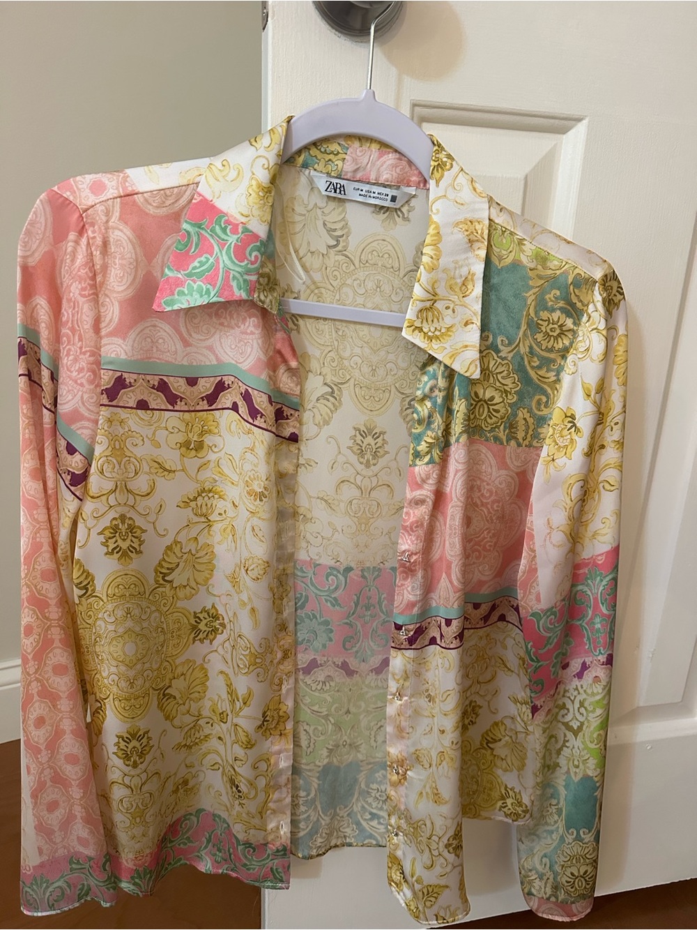 Zara Multicolor Baroque Print Button-Down Shirt - Pink, Green & Gold - Picture 1 of 2